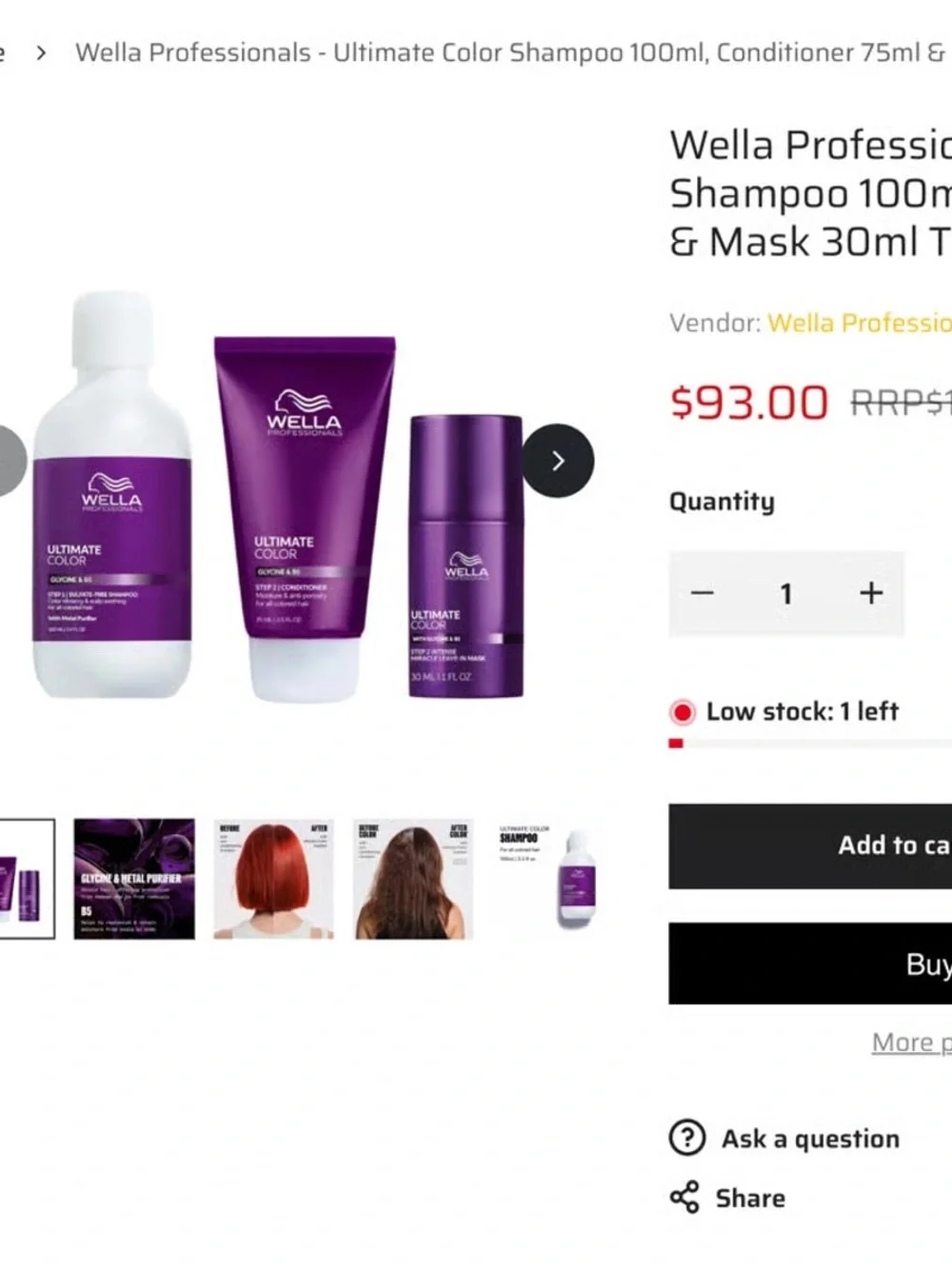 Wella Ultimate Color Sulfate Free Shampoo Conditioner&Leave-in Mask Travel Set